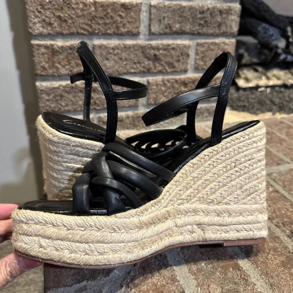 Womens Circus NY Sam Edelman Irene Black Faux Leather‎ Espadrille Sz 9.5 #114